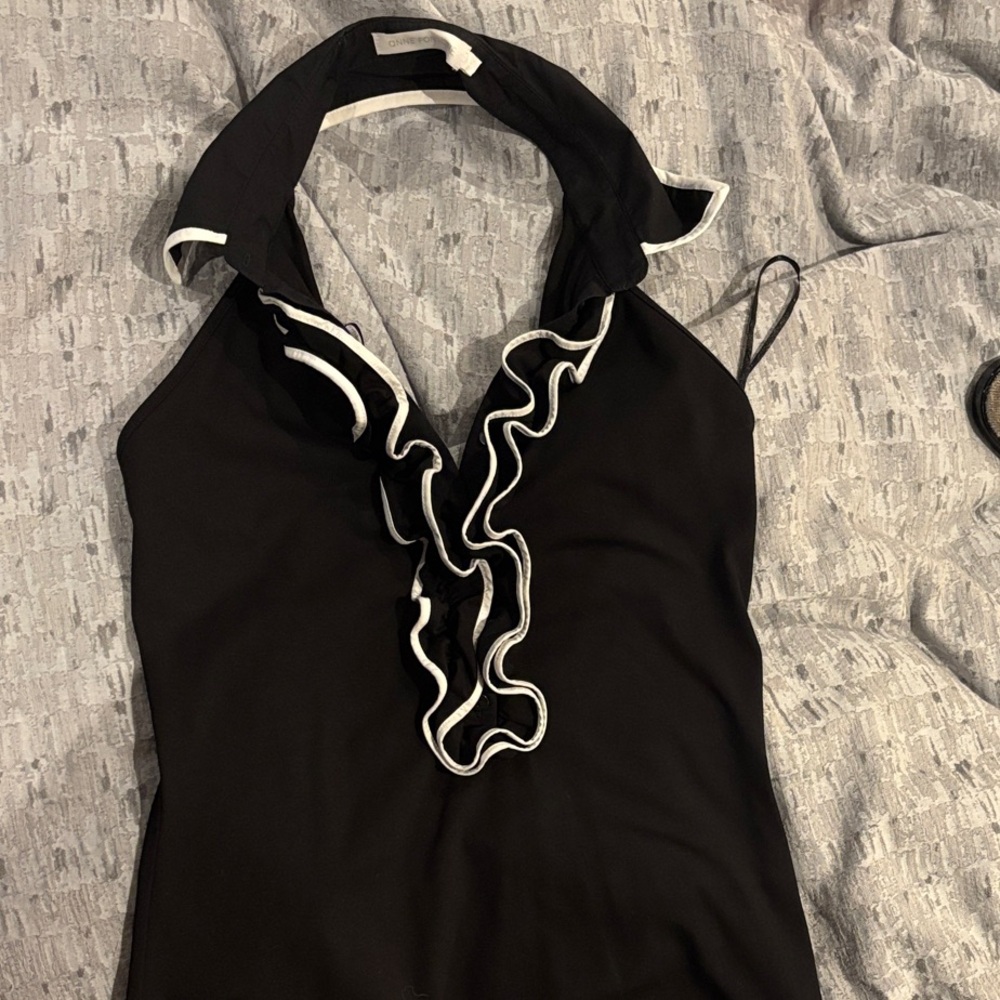 Anne Fontaine Black and White Ruffle One-Piece shirt